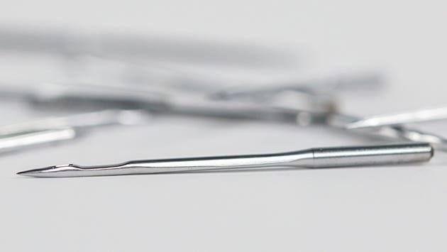 Close-up view of a Groz-Beckert longarm needle